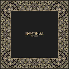 Vector golden frame. Square vintage card for design. Premium background in luxury style.