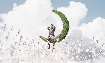 Young man on moon in sky dont want to hear anything