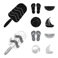 Vector illustration of equipment and swimming icon. Set of equipment and activity vector icon for stock.