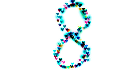 Figure 8 multi-colored bokeh on a white background.On March 8.