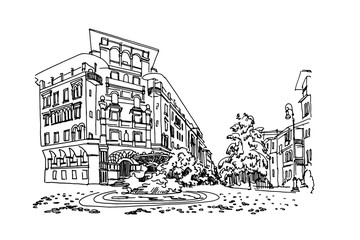 vector sketch of Coppede Quarter, Rome, Italy