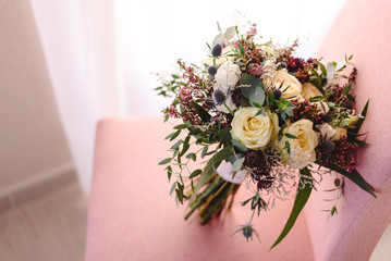Elegant bridal bouquet with soft tones and very bright.
