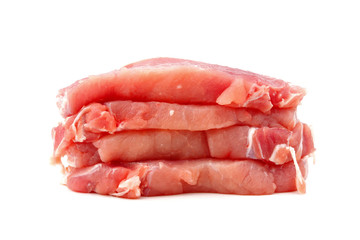 Raw pork cutlet on white background, meat pig