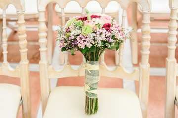 Elegant bridal bouquet with soft tones and very bright.