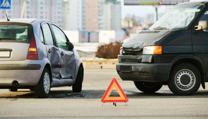 car crash accident on street. damaged automobiles