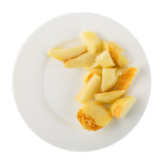 Large Pieces of Fried Potatoes on a White Plate Isolated