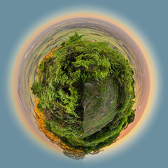 Tiny planet view of Cambewarra lookout at sunset in the summer, with Berrys Bay in the background