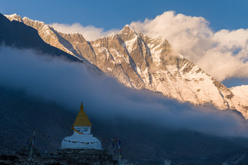 stupa and lhotse - obrazy, fototapety, plakaty