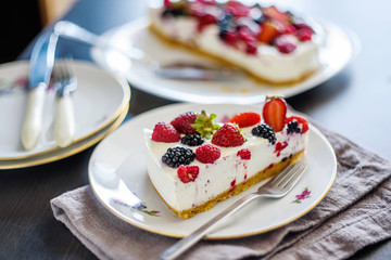 Slice of delicious berry cheesecake 