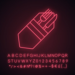 Fork and knife in napkin neon light icon