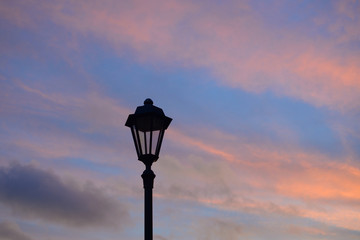 Street lamp at sunset.