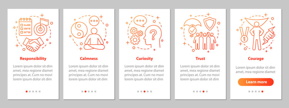 Human feelings onboarding mobile app page screen with linear con