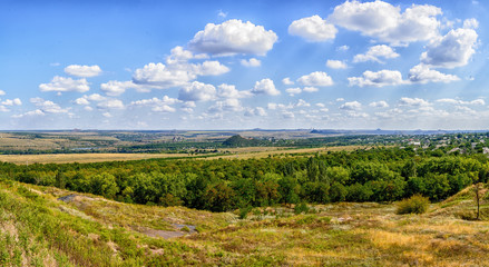 Panorama of the Donetsk steppe from the top of the waste heap