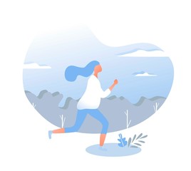 Vector gradient illustration with running girl.