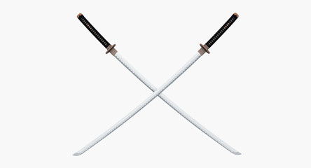 two crossed katana isolated on white background  3d rendering