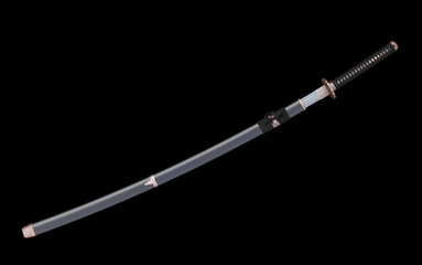Japanese sword Katana  on  black background 3d illustration