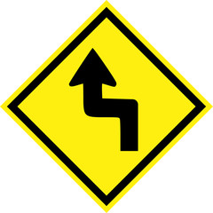 Yellow hazard sign with dangerous curves