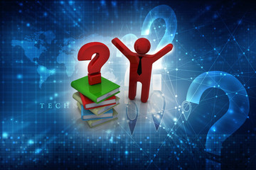 3d rendering Books with Question mark Symbol