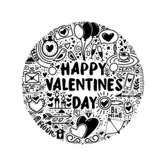 Happy Valentine's Day - Doodle slogan for a t-shirt or poster interior, monochrome.