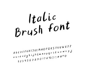Alphabet handwritten italic design. Letters, numbers and punctuation marks