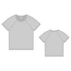 T-shirt design template. Front and back. Technical sketch raglan unisex t shirt