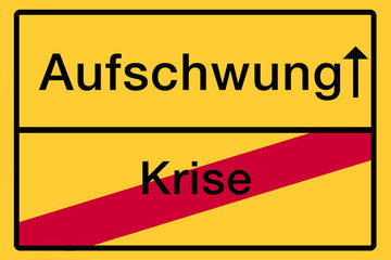 Symbolisches Ortsschild mit zwei gegensätzlichen Wörtern als Denkanstoß	