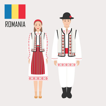 Romanian man and woman in traditional costumes