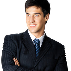 Happy smiling businessman, isolated