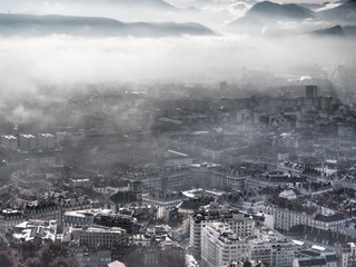 Sea of clouds above the city of Grenoble, France