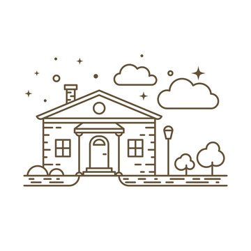 Cute flat line icon of country house. Vector © DruZhi Art