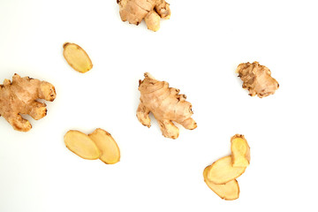 sliced fresh ginger root spice