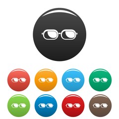 Sun glasses icons set 9 color vector isolated on white for any design