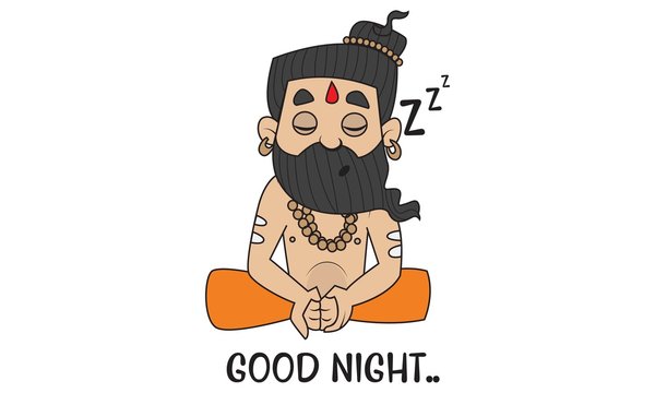 Vector cartoon illustration of cute Baba Ramdev saying good night. Isolated  on white background. Stock Vector | Adobe Stock