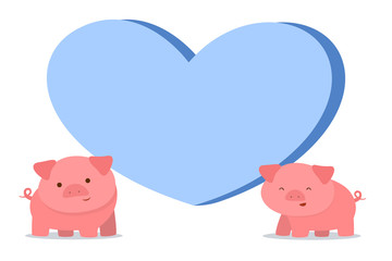 Photo frame of heart shape with pig around.