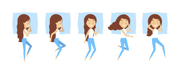 Set of woman sleep in different position.