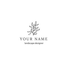 Vector hand drawn floral logo template in minimal style.