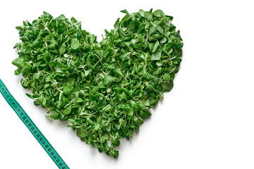 Obraz na płótnie Canvas Heart from spinach leaves, isolated. Love healthy food