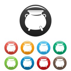 Cauldron pot icons set 9 color vector isolated on white for any design