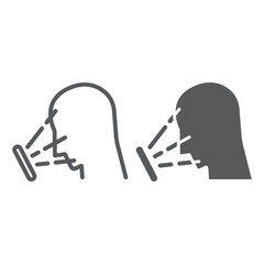 Face ID line and glyph icon, face recognition and face identification, face scanning sign, vector graphics, a linear pattern on a white background,