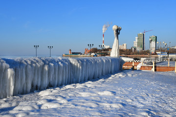 Vladivostok, Amur Bay, quaint ice build-up on the waterfront