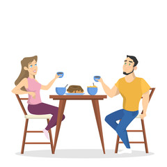 Couple have breakfast in the morning together