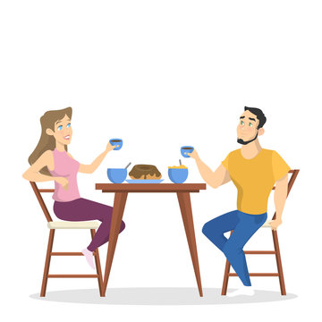 Couple have breakfast in the morning together
