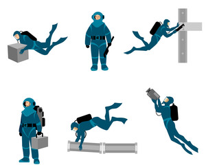 Working divers on white background