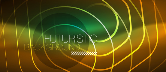 Neon glowing wave, magic energy and light motion background. Vector wallpaper template