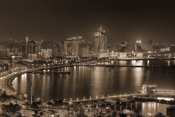 Fototapeta na wymiar Night view of the city of Baku - the capital of the Republic of Azerbaijan