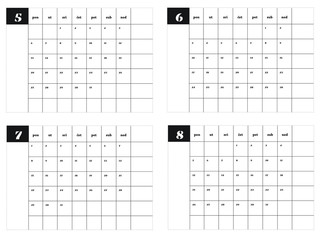 2019 Calendar planner. May, June, July, August. Vector