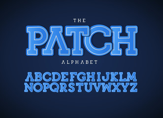 Patch letters set. Bold vector latin alphabet. Blue color font. Patch applique ABC, textile monogram and poster template. Typography design.