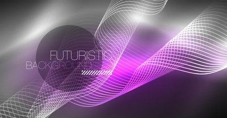 Neon lines wave background. Abstract composition