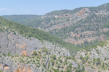 Beautiful mountain scenery. Climbing area. Amazing landscape close to the touristic town of Montanejos, in the region of Castellon (Spain). Sunny day of summer.