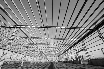 Steel frame structure workshop, is under construction